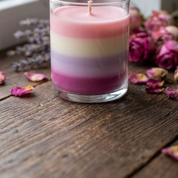 Vela en vaso con capas de colores